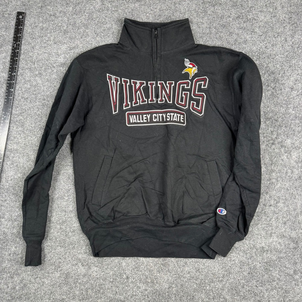 Champion Quarter Zip Mens Size M Black Valley City State Vikings Fleece Pullover